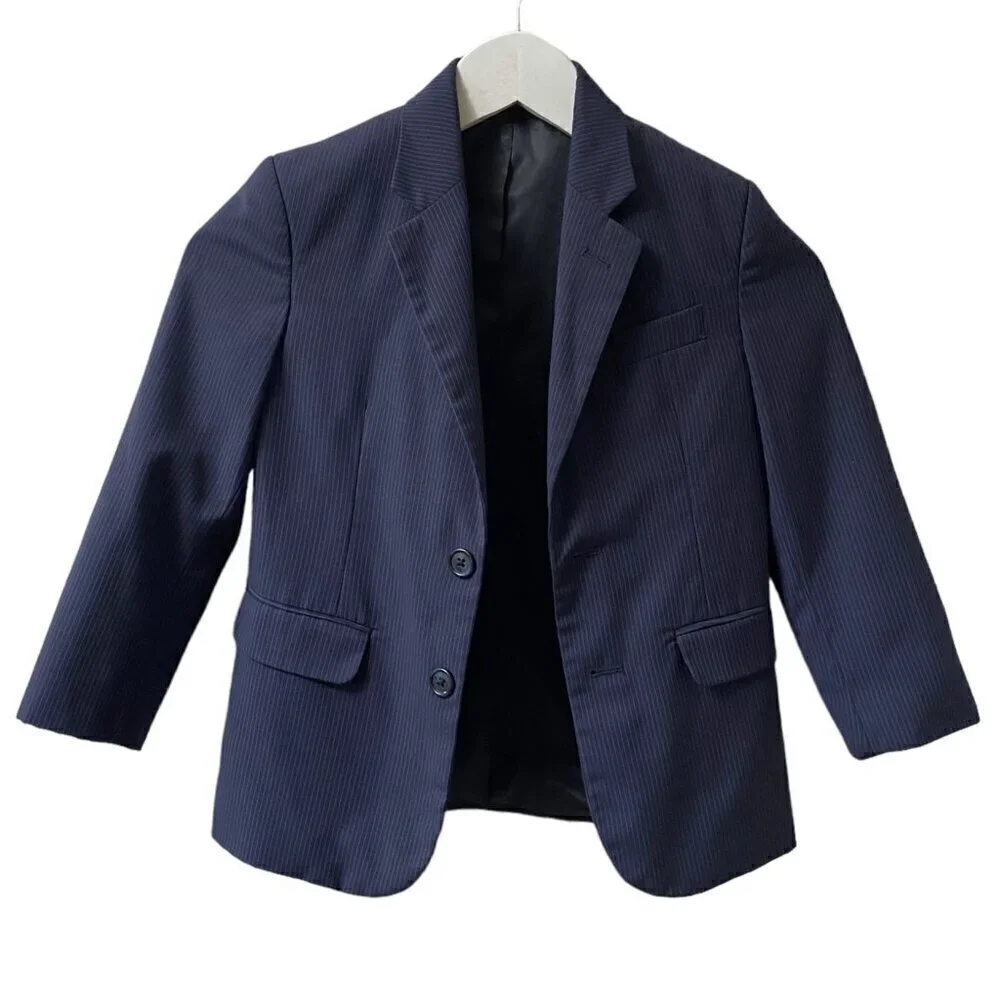 CALVIN KLEIN Boys Blazer Size 6 Navy Blue Pinstripe Suit Jacket